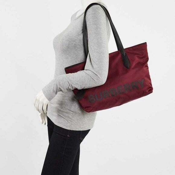 Burberry Burgundy/Black Eco Nylon Small Tote Bag - Picture 1 of 12